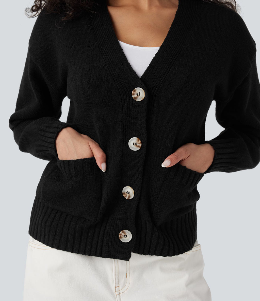 Cardigan tailleur col V manches longues avec poches