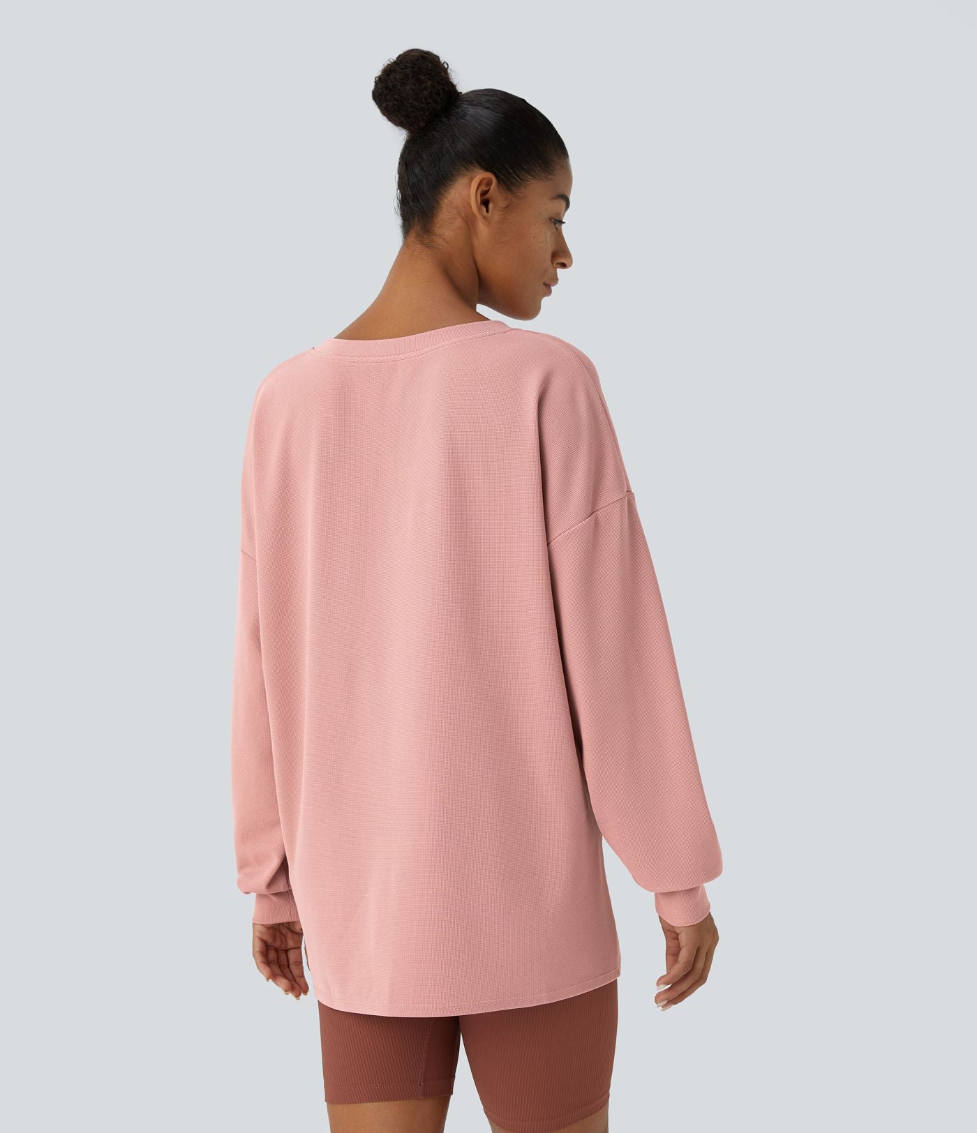 Sweat décontracté en tissu gaufré avec col en V et épaules tombantes