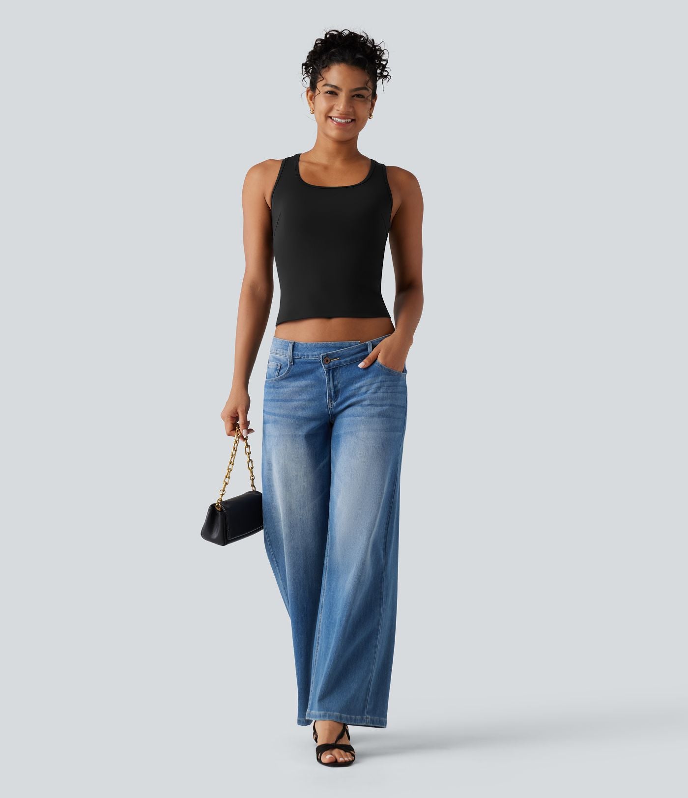 Débardeur casual SoftlyZero™ Airy à col U, dentelle contrastée, découpes et coussinets amovibles