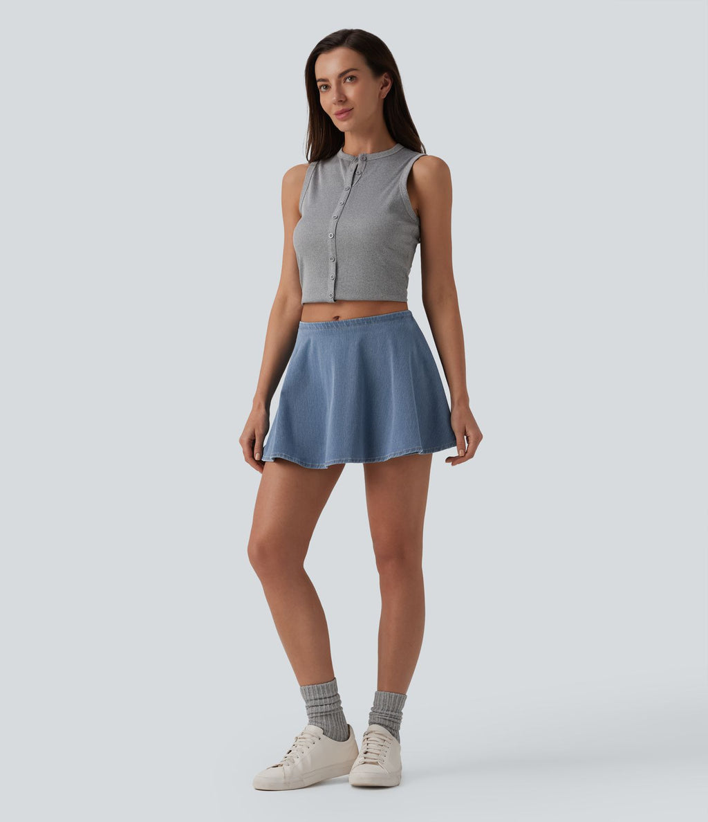 Halara Flex™ Jupe-short casual en jean trapèze taille mi-haute