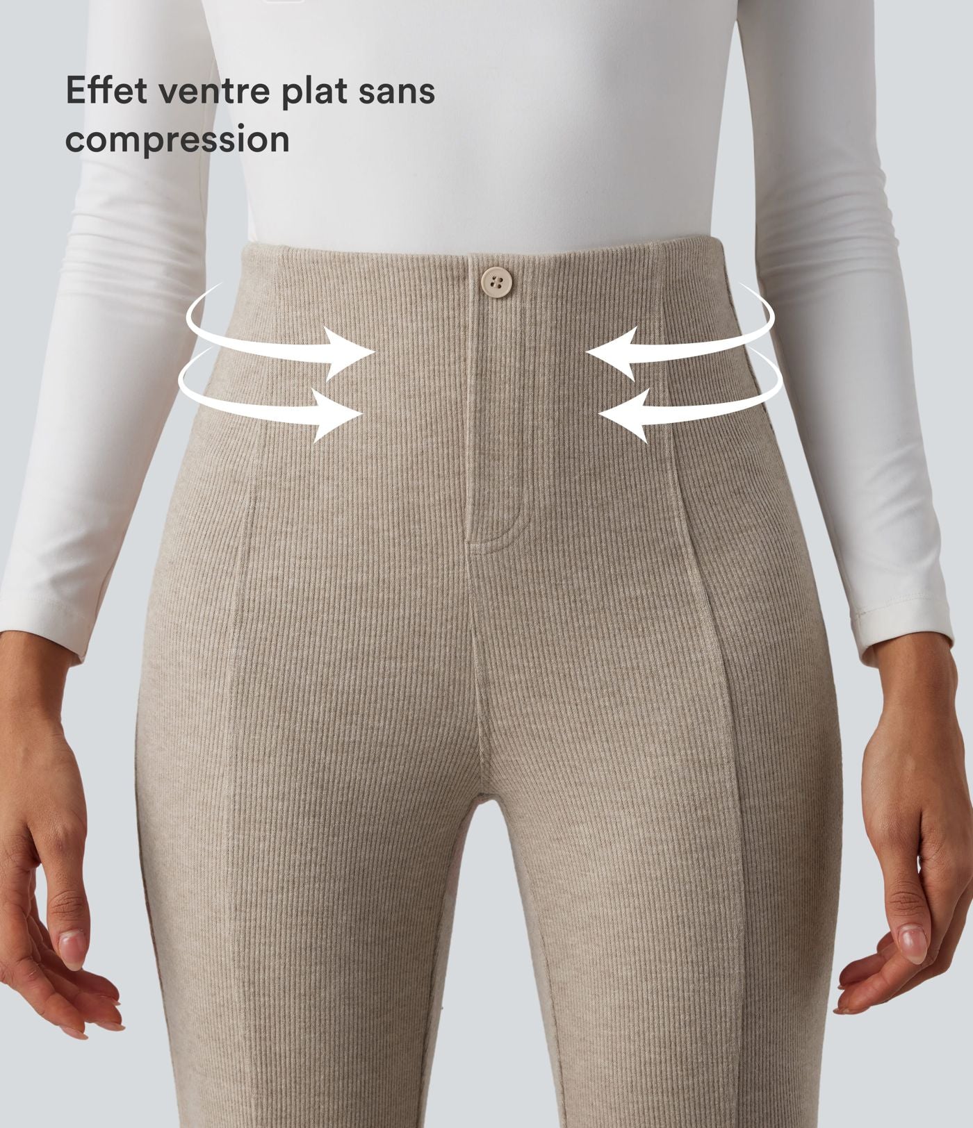 Pantalon  taille haute décontracté évasé côtelé gainant