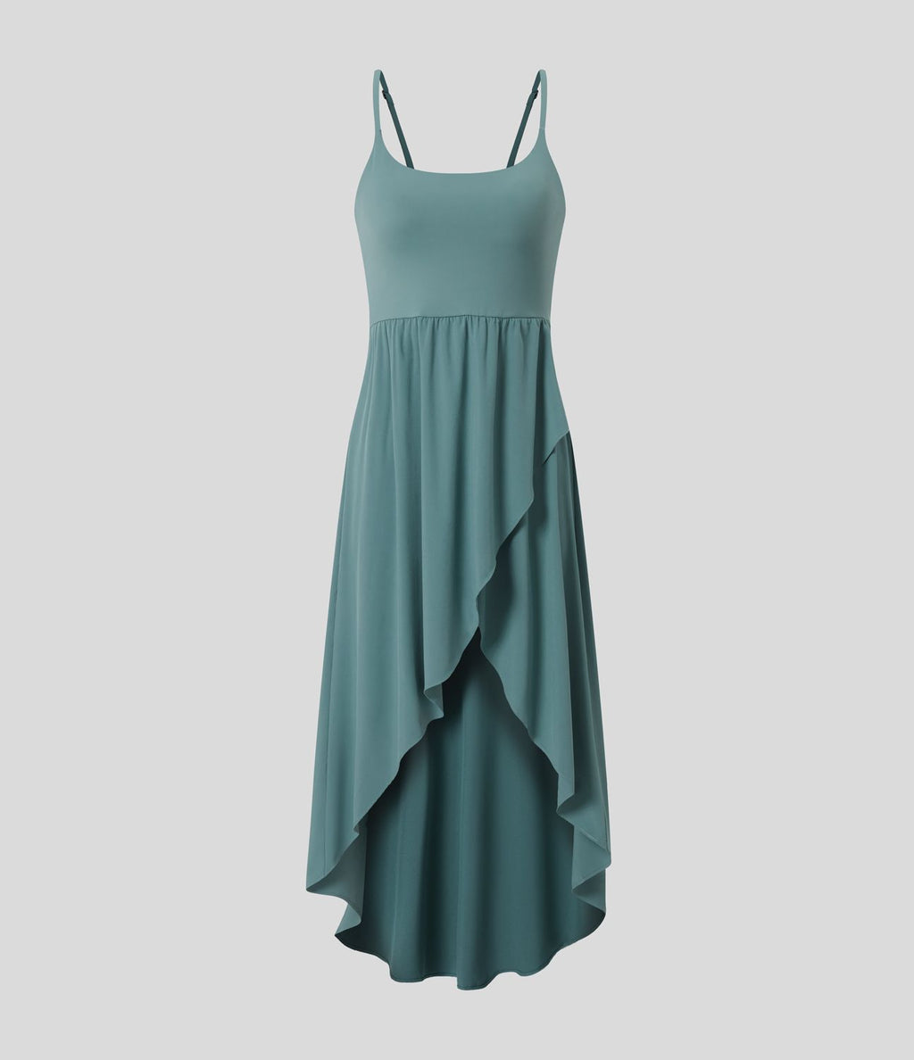 Breezeful™ Robe Casual 2 Pièces Dos Nu Haut Bas Poche Latérale Fluide Séchage Rapide