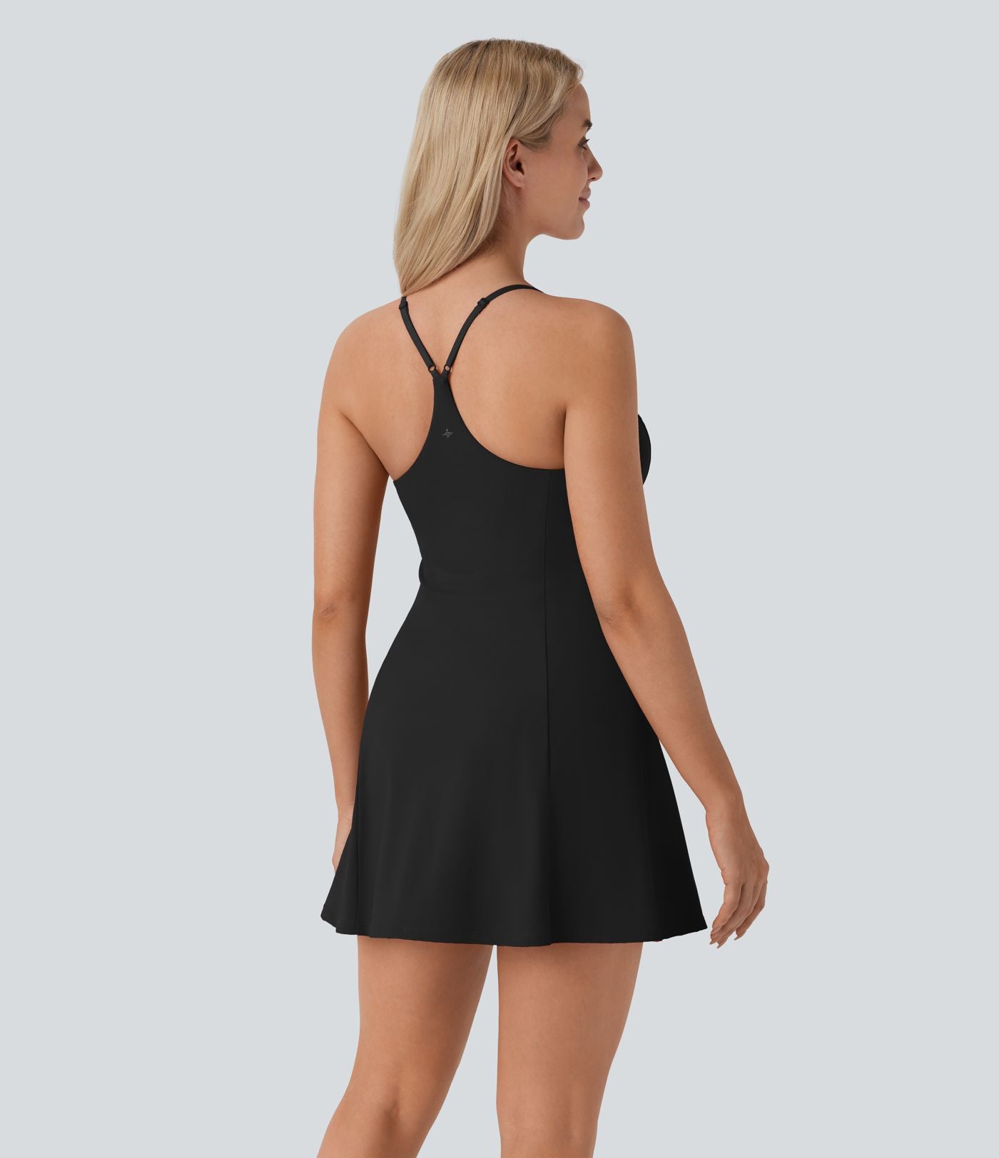 Softlyzero™ Airy Robe de danse courte évasée dos-nu 2-en-1 avec dos nageur, bretelles ajustables et poches latérales - Édition Easy Peasy