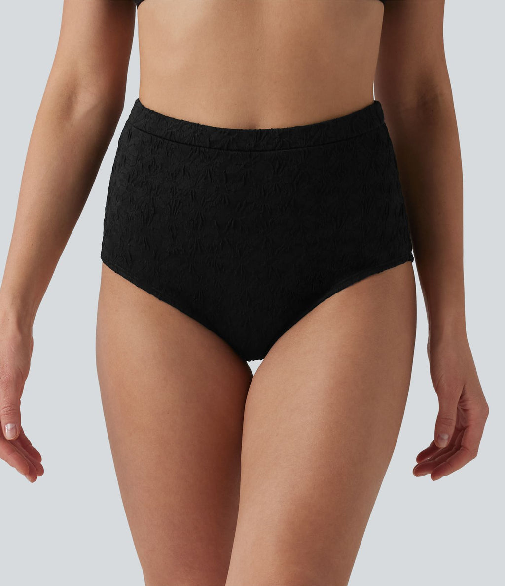 Bas de bikini gainant jacquard taille haute