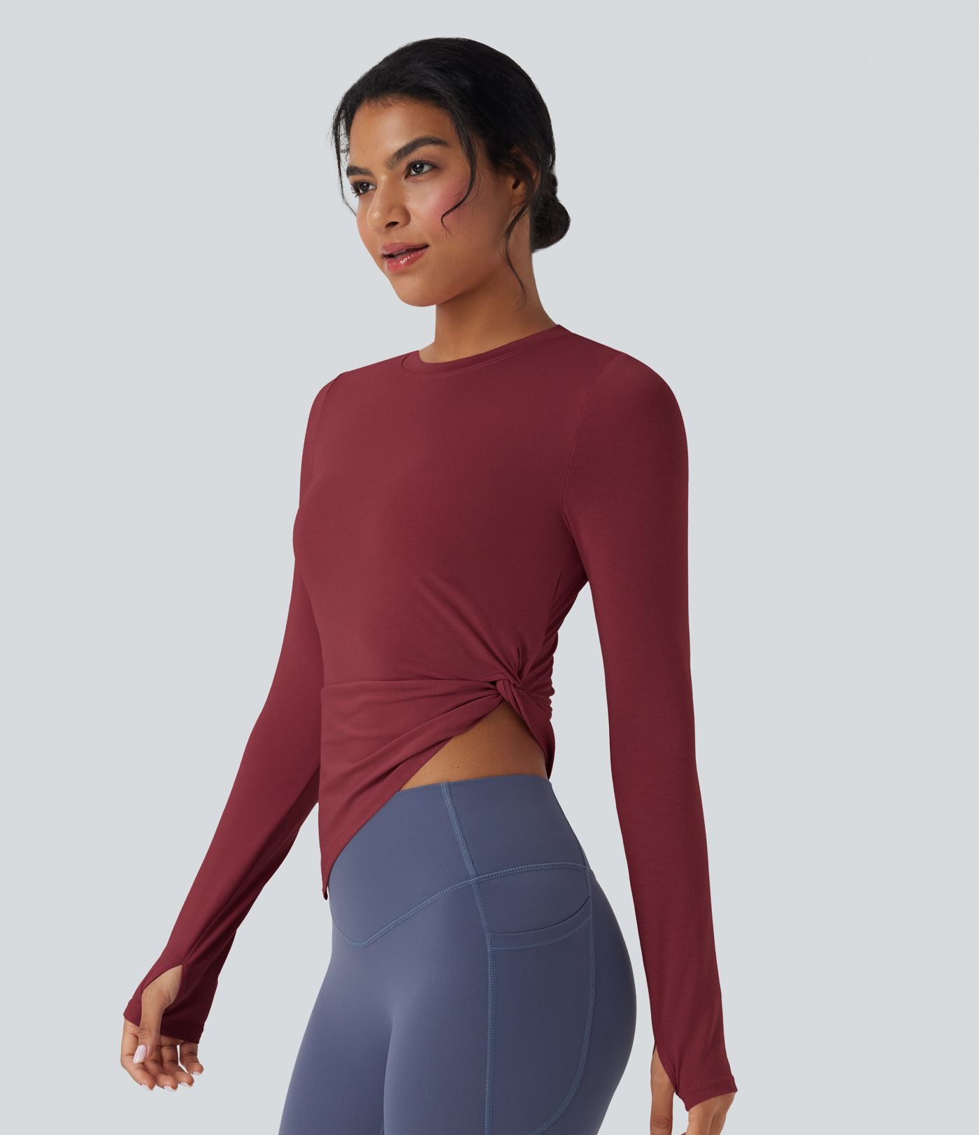 Haut de sport yoga asymétrique séchage rapide manches longues avec trous pouces
