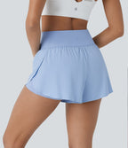 Softlyzero™ QuickDry Short de course à pied 2-en-1 taille haute à ourlet croisé avec pois réfléchissants et poches latérales