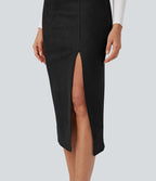 Jupe midi moulante en daim taille haute