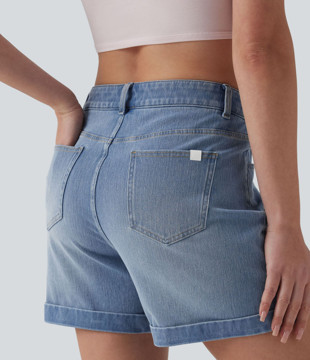 Halara Flex™ Short en denim taille mi-haute ourlet retroussé 12,5 cm avec poches