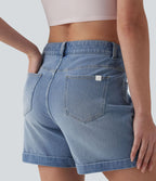 Halara Flex™ Short en denim taille mi-haute ourlet retroussé 12,5 cm avec poches
