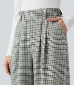 Pantalon tailleur ample taille haute à carreaux avec poches