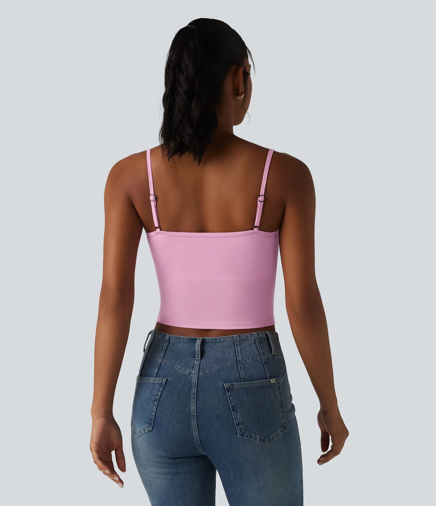 Débardeur casual en maille côtelée col bénitier bretelles réglables avec soutien-gorge intégré