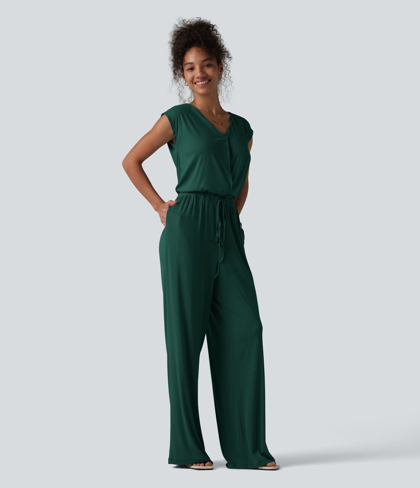 Combinaison casual sans manches col V cordon de serrage avec poches - Easy Peasy