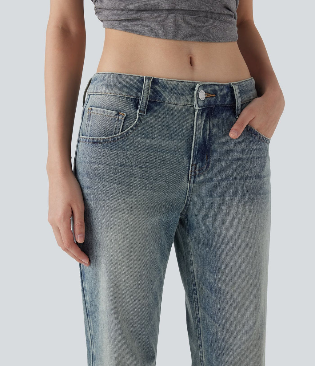 Jean bootcut délavé taille basse Halara Flex™ à poches multiples