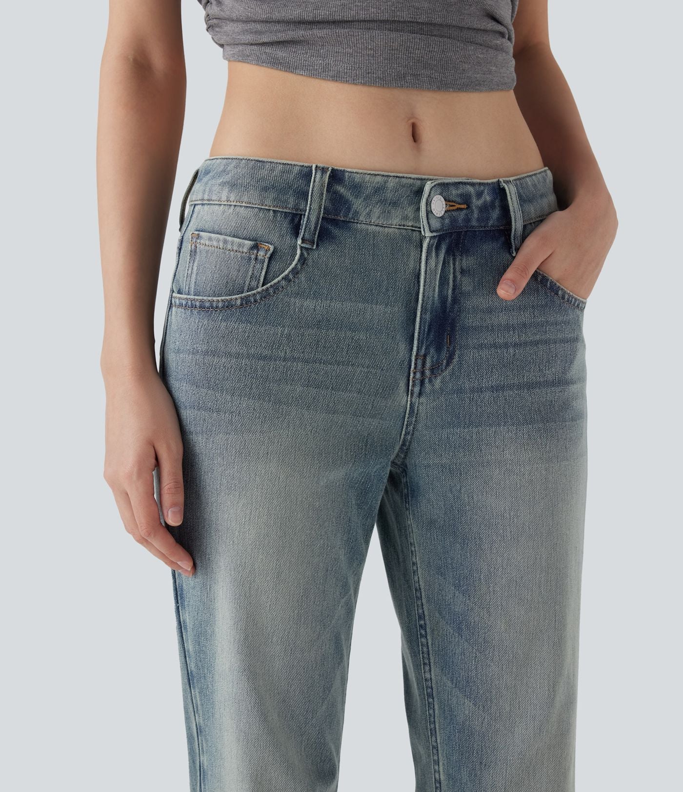 Jean bootcut délavé taille basse Halara Flex™ à poches multiples