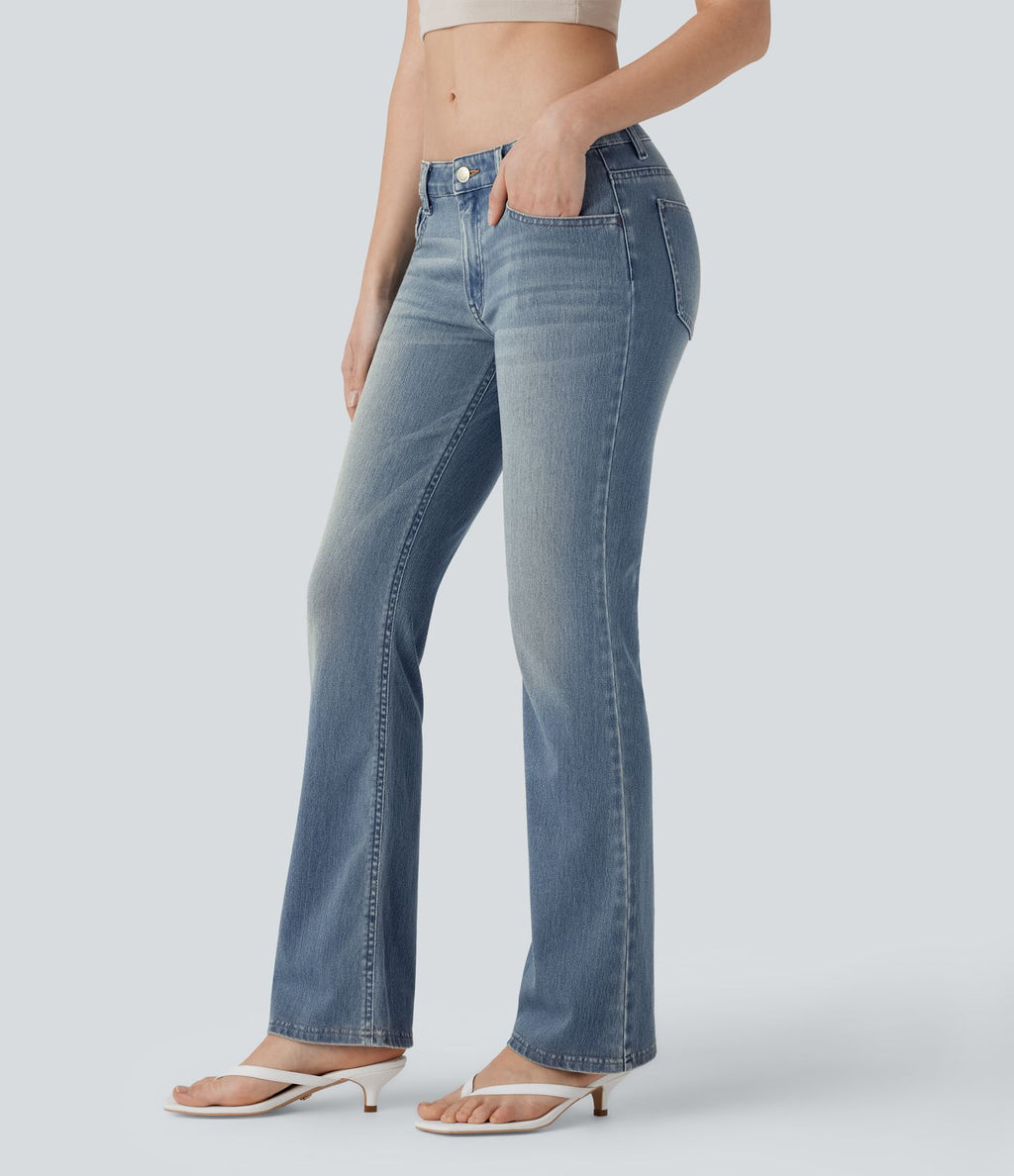 Jean bootcut délavé taille basse Halara Flex™ à poches multiples
