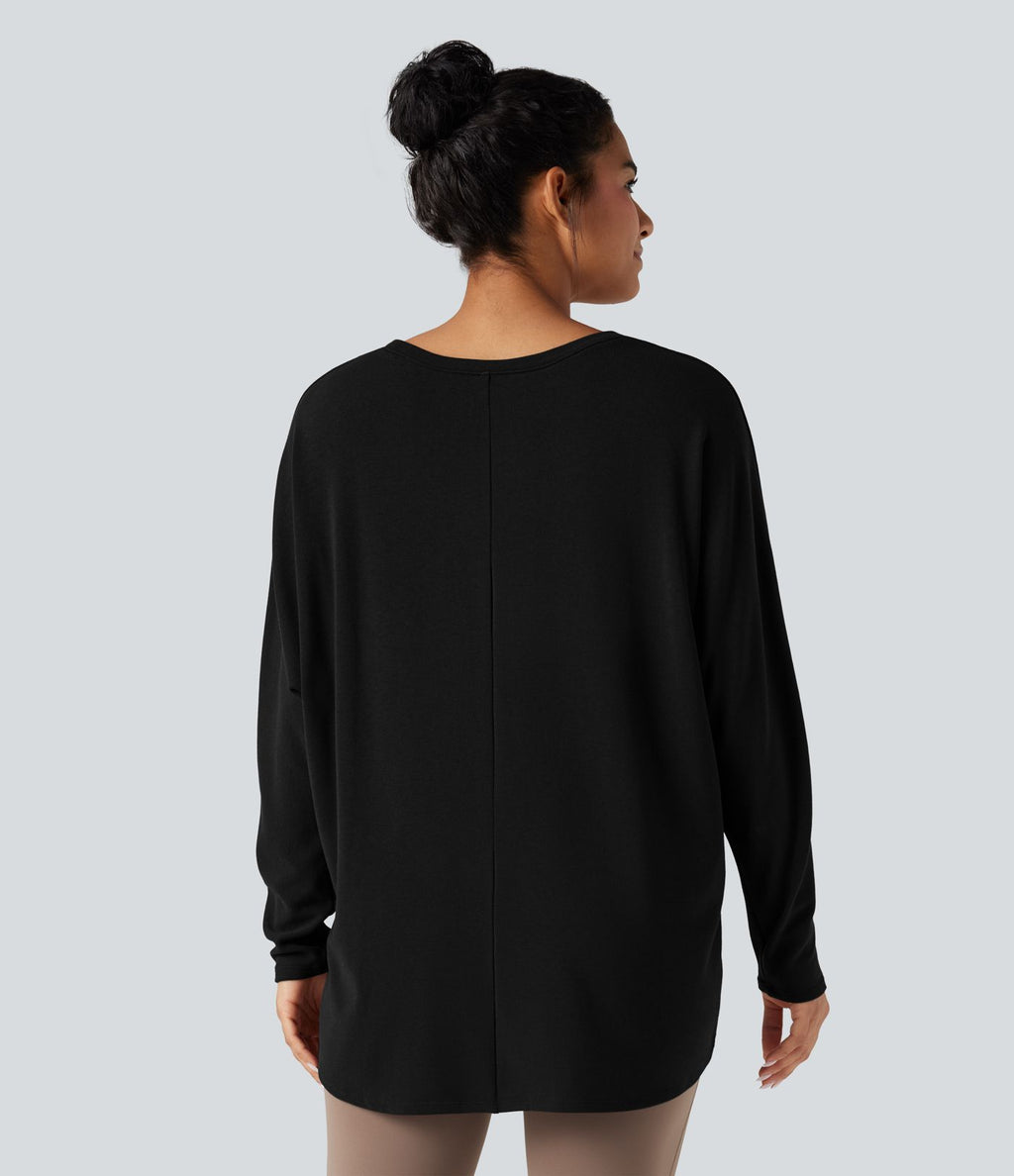 Top thermique oversize col échancré manches longues ourlet asymétrique