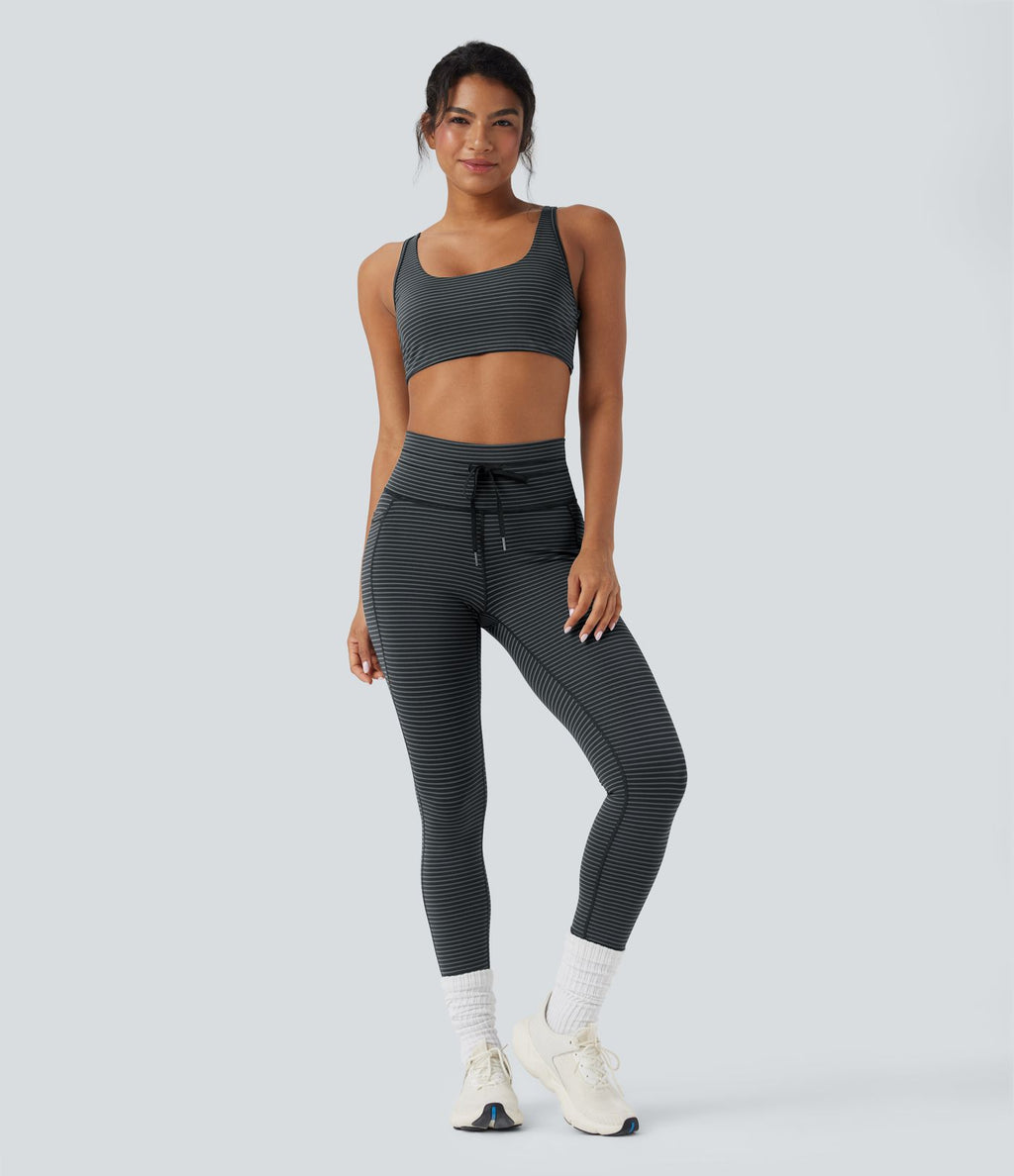 Legging de yoga rayé taille haute avec cordon de serrage et poches