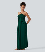 Robe longue dos nu à nouer avec soutien-gorge intégré et poches