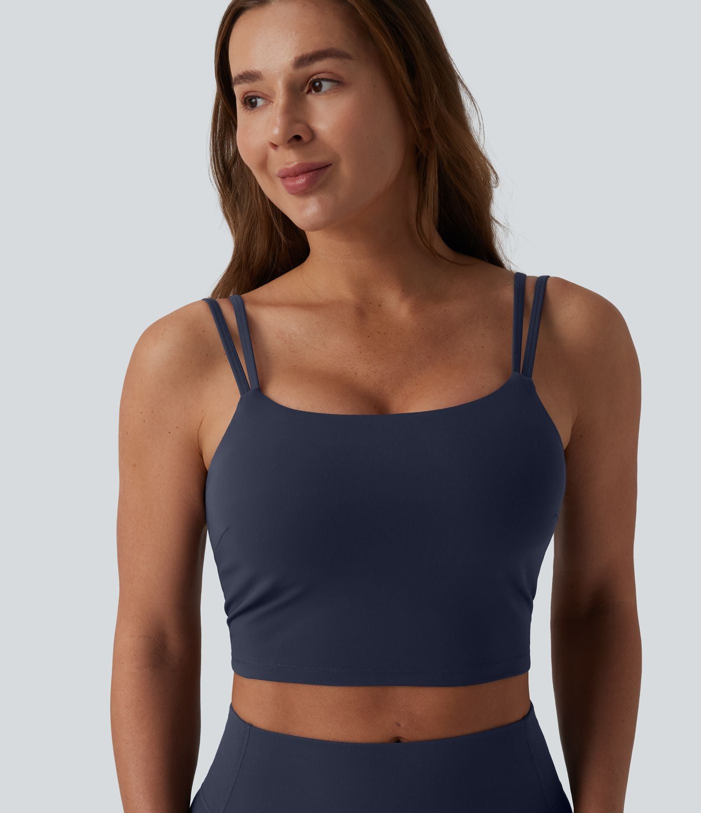 Débardeur de yoga cropped Halara UltraSculpt™ à doubles bretelles dos torsadé ouvert avec soutien-gorge intégré – Bonnets E-G