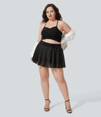 Taille haute Cordon Contraste Maille 2-en-1 Poche Latérale Fluide Mini Flare Décontracté Grande Taille Jupe