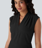 Robe de travail courte sans manches col V plissée Halara Flex™ micro gaufré avec poches
