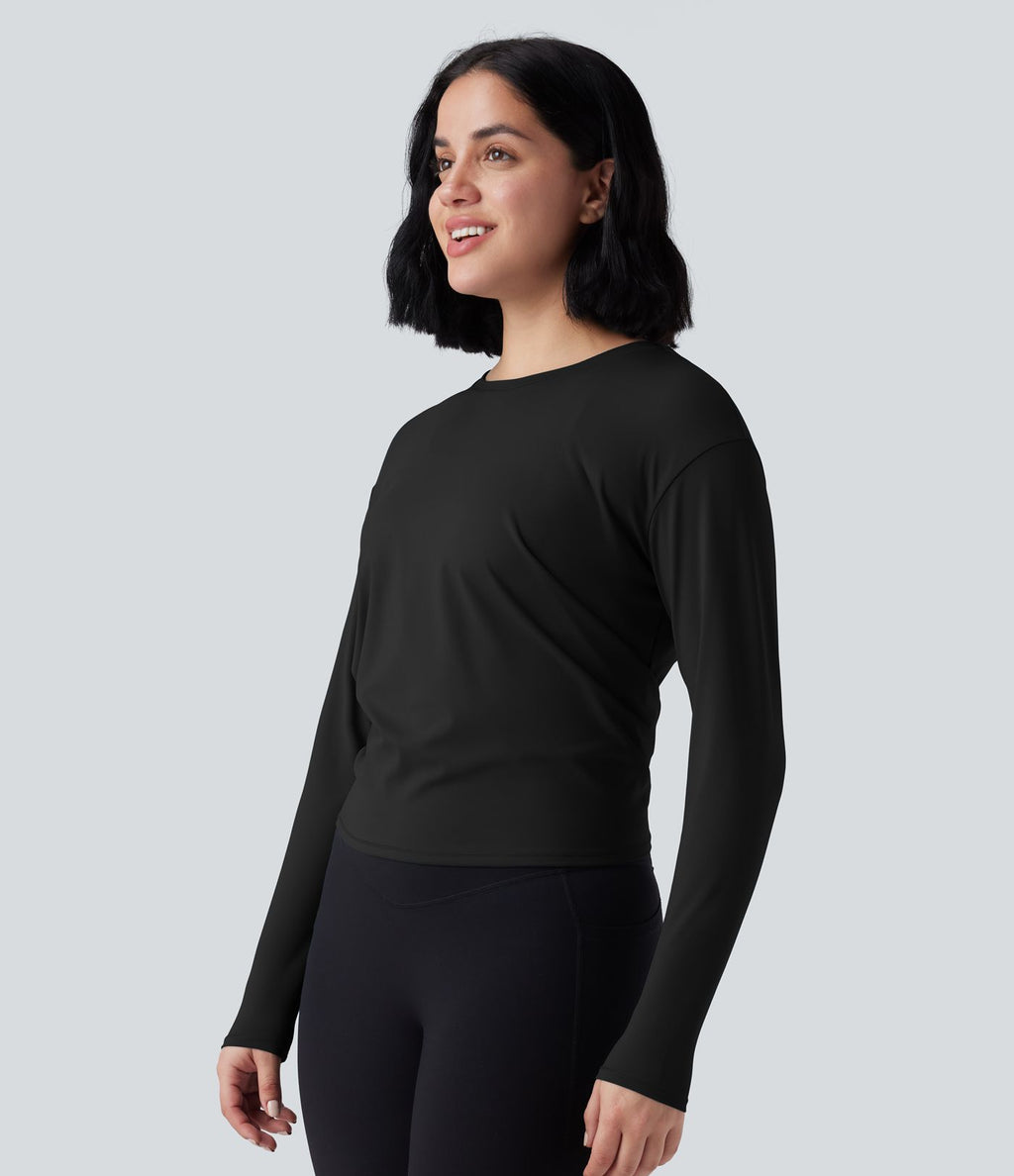 Haut de sport yoga SoftlyZero™ 2-en-1 col rond à manches longues avec nœud au dos et effet frais InstantCool, protection solaire UPF50+