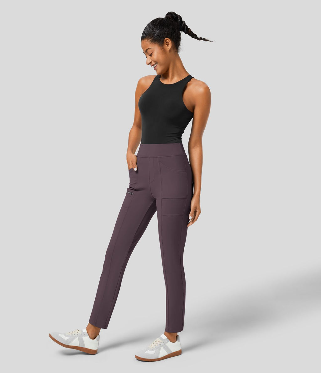 Pantalon ajusté taille haute zippé avec poches