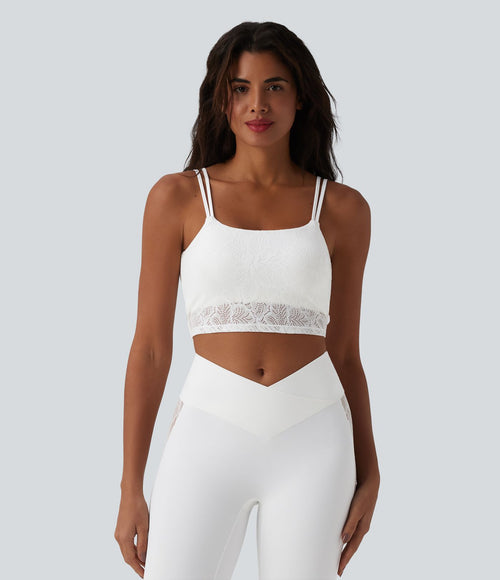 Brassière de sport courte SoftlyZero™ col U en dentelle