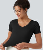 Haut de yoga court OneForm Seamless Flow col V à manches courtes avec brassière intégrée
