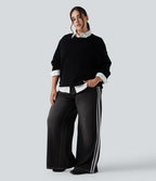 Halara Flex™ Jean large fluide taille haute à rayures délavé décontracté grande taille avec poches