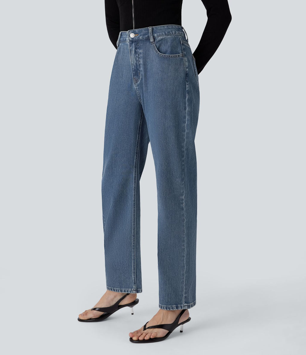 Halara Flex™ Jean droit extensible à taille haute avec bouton, fermeture éclair et poches multiples
