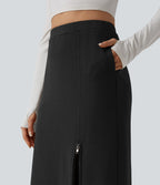 Jupe longue décontractée taille haute en molleton French Terry coton avec poches
