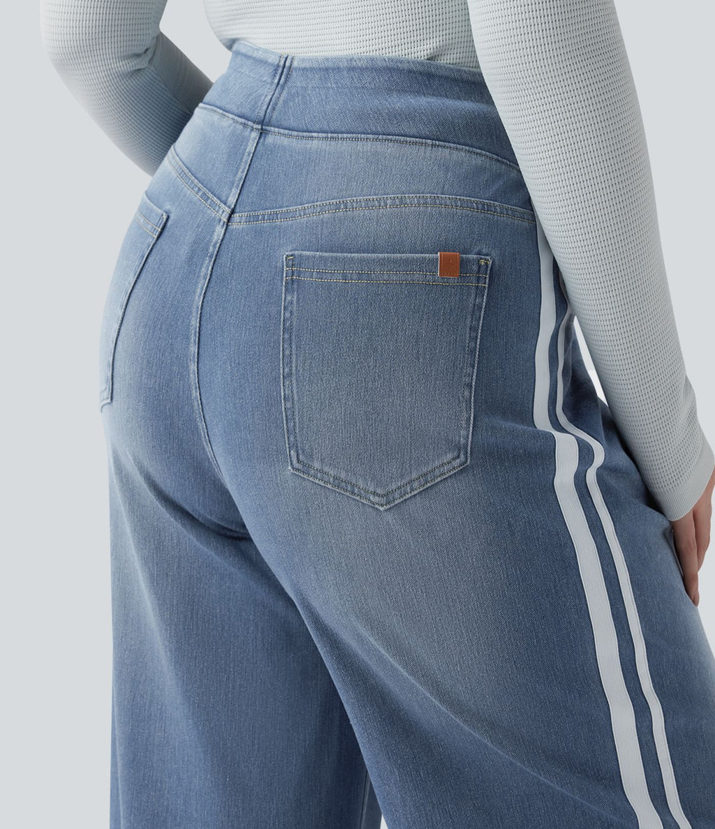 Halara Flex™ Jean large fluide taille haute à rayures délavé décontracté grande taille avec poches