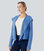 Cardigan ouvert à capuche manches longues