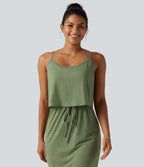 Robe nuisette midi casual à ourlet courbé fendu et cordon de serrage