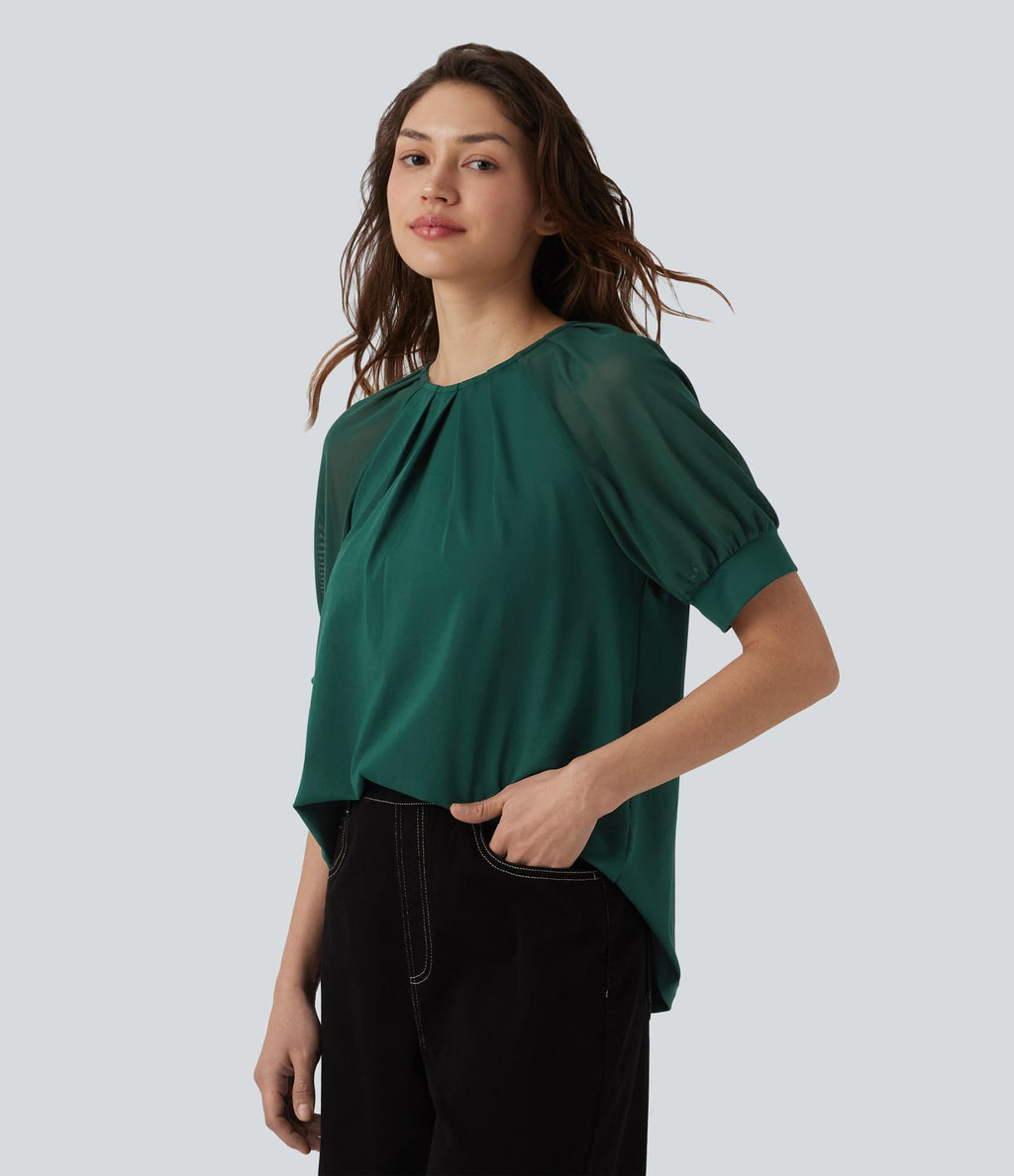 Blouse décontractée col rond manches courtes - réversible