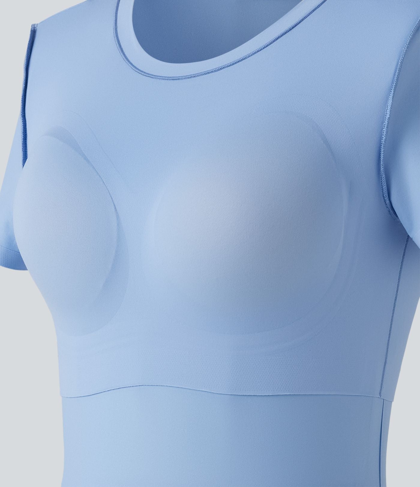 T-shirt décontracté col rond échancré à manches courtes avec soutien-gorge intégré bonnets B-DD