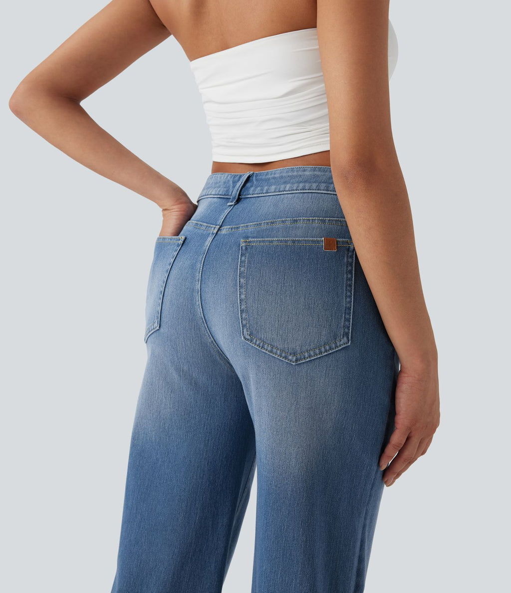 Jean décontracté Halara Flex™ jambe droite taille mi-haute ourlet retroussé avec poches