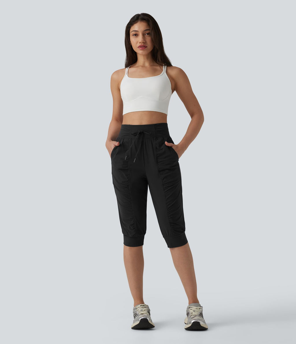 Jogging de danse fuselé 7/8 froncé séchage rapide effet frais InstantCool taille haute avec cordon de serrage et poches, protection solaire UPF40+