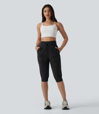 Jogging de danse fuselé 7/8 froncé séchage rapide effet frais InstantCool taille haute avec cordon de serrage et poches, protection solaire UPF40+
