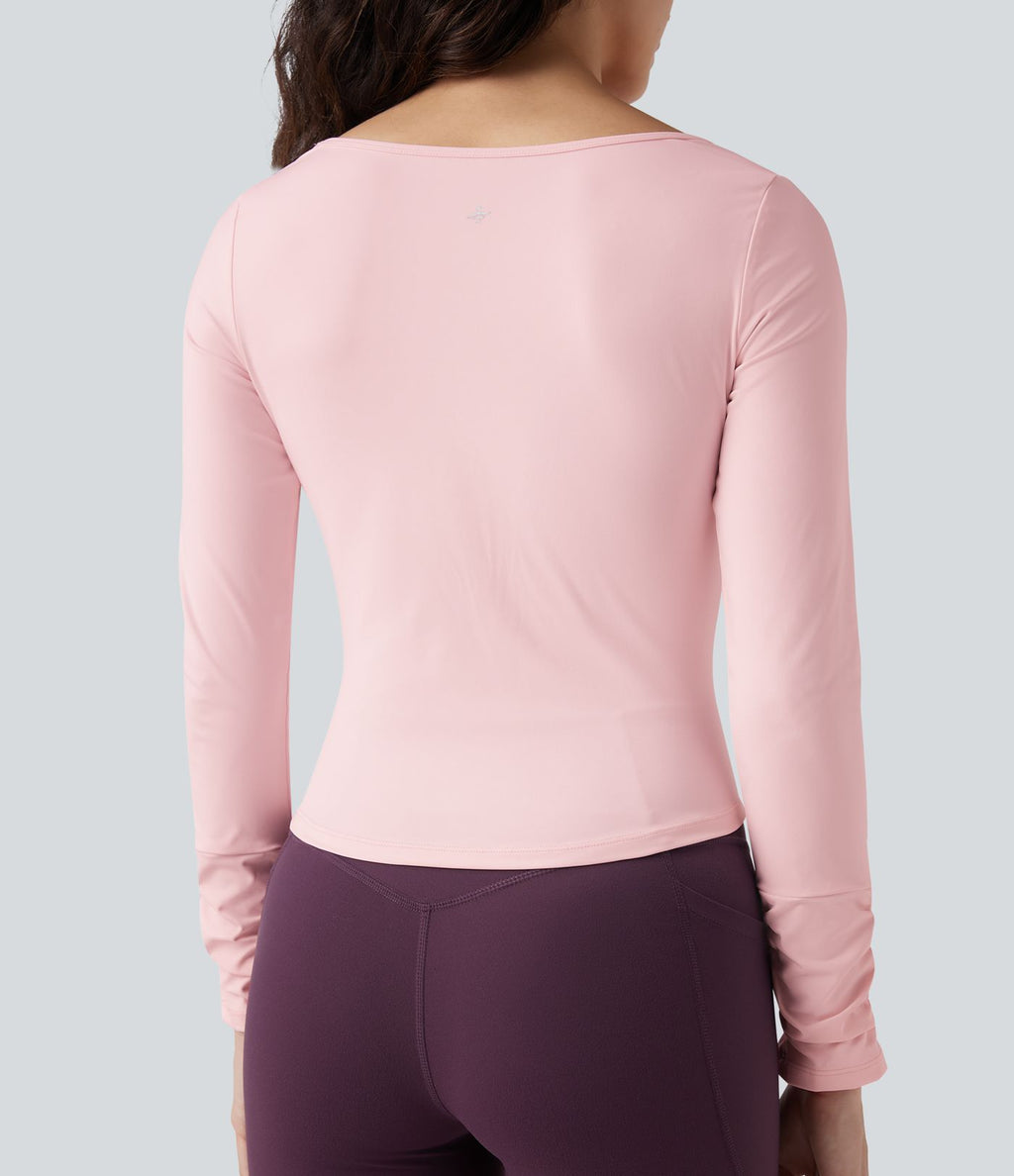 Haut de sport entraînement SoftlyZero™ Airy col carré manches longues froncé effet frais InstantCool