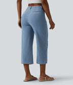 Jean droit court décontracté Halara Flex™ rayé taille haute avec poches