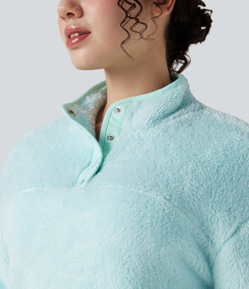 Sweat-shirt polaire col montant boutonné