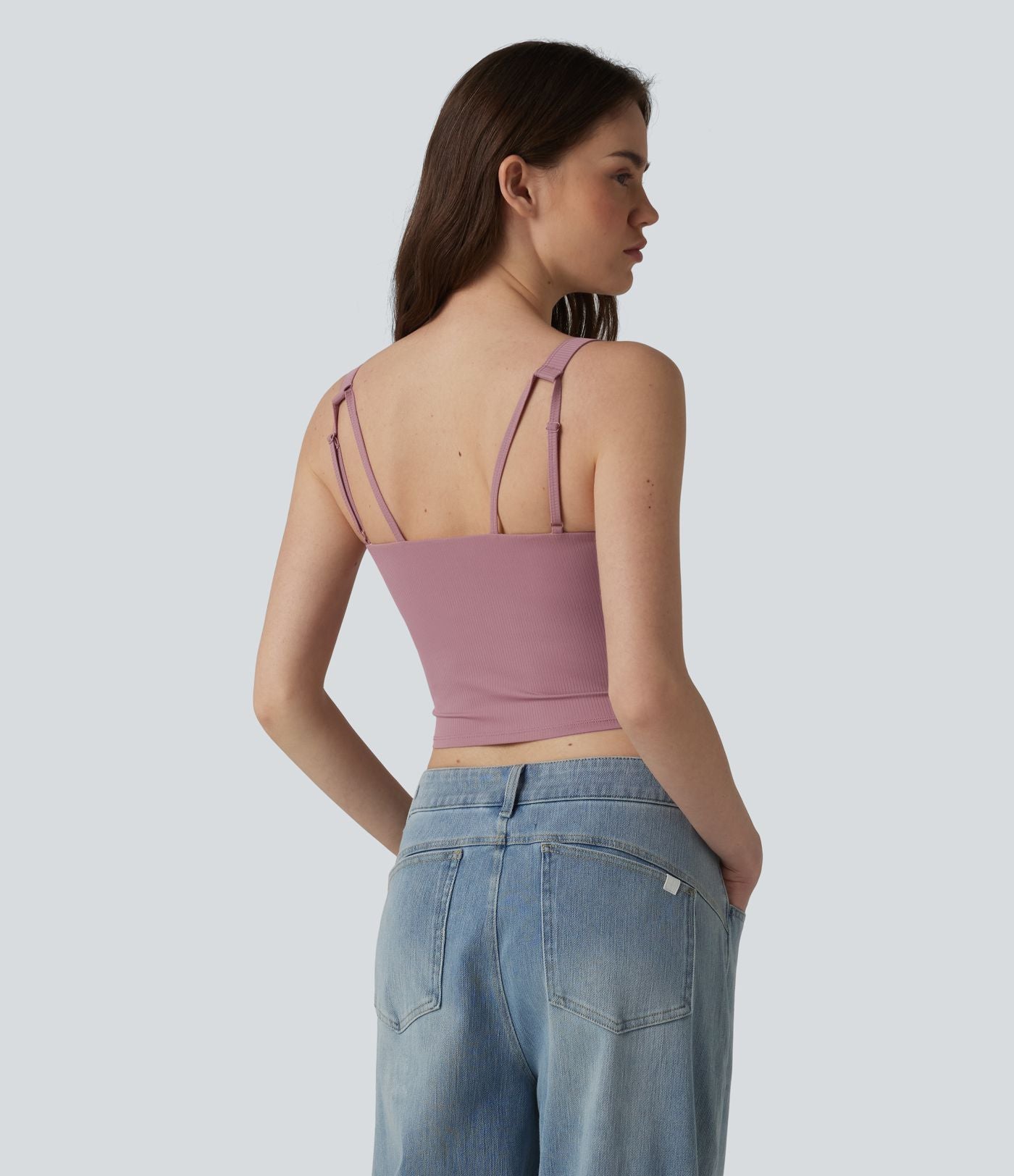 Débardeur décontracté en maille côtelée, doux au toucher, anti-odeurs, bretelles réglables, brassière intégrée, protection solaire UPF40+
