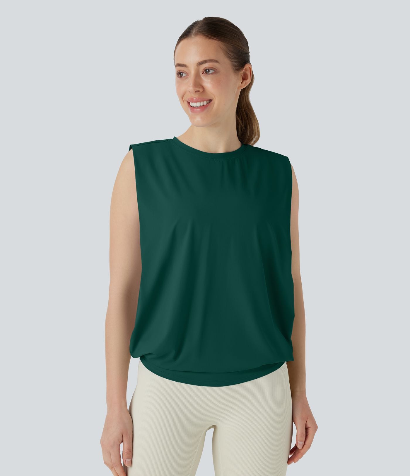 Débardeur de yoga col rond froncé, tissu rafraîchissant - Protection UPF50+