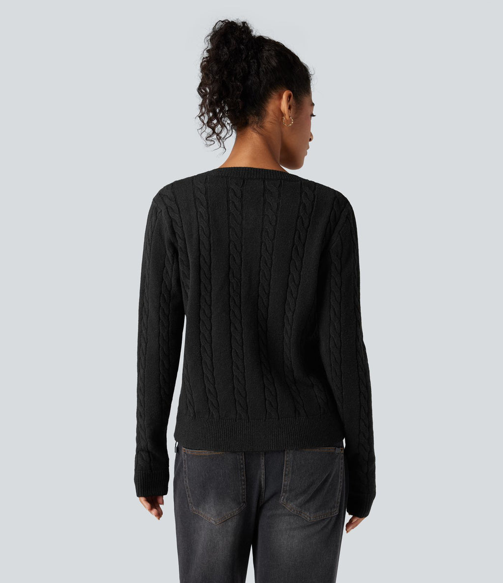 Cardigan tailleur col rond torsadé manches longues