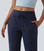 Jogging casual capri taille mi-haute avec cordon de serrage et poches
