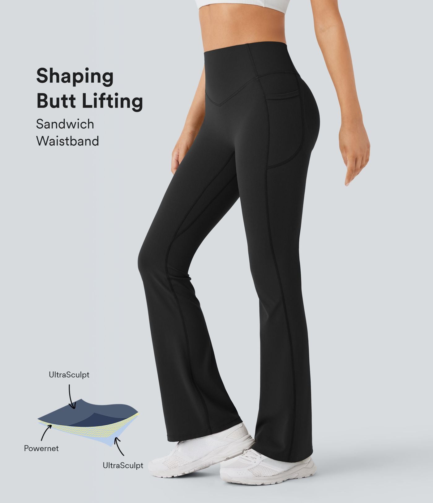 Pantalon de yoga à coupe bootcut gainant galbant taille haute avec effet scrunch et poches Halara UltraSculpt™