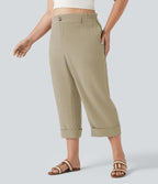 Pantalon de villégiature capri effet lin, grande taille, taille haute, avec poches