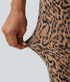 Legging yoga Halara UltraSculpt™ flare taille haute avec ceinture en V imprimé léopard, dentelle contrastée et poches